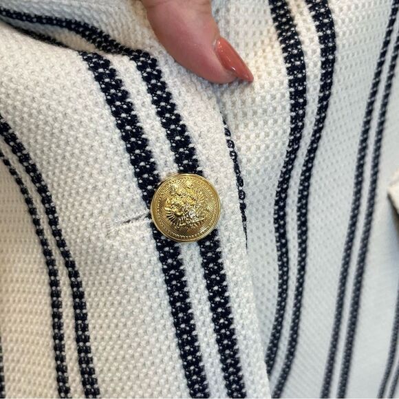 Zara Woman Striped Textured Single Button Blazer in Ivory and Navy size Small - Picture 10 of 14